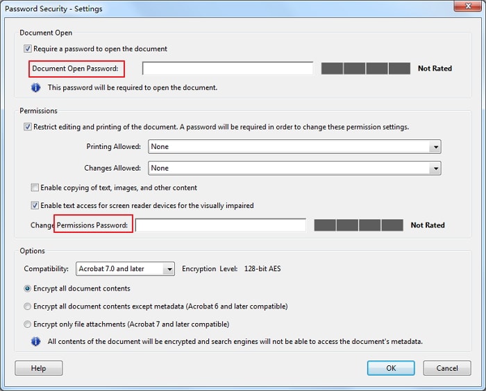 document open password & permissions password