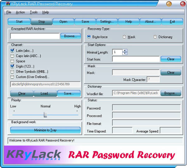 krylack rar password recovery