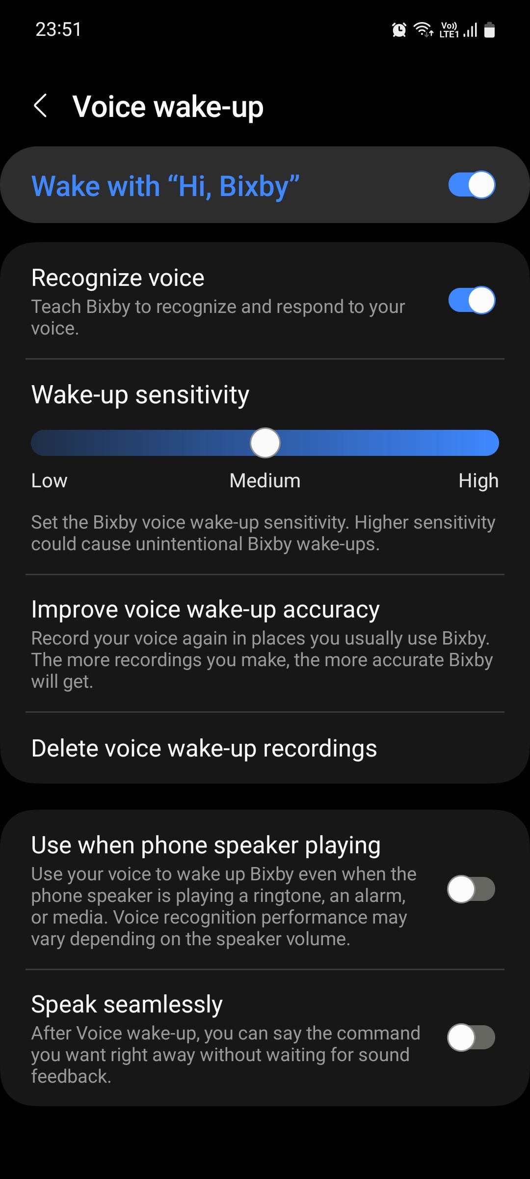Samsung Bixby Voice wake-up menu