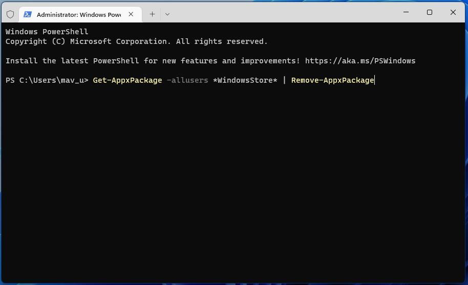 The Uninstall MS Store command