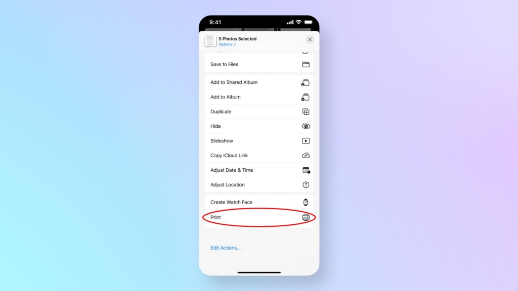 Convert and combine pictures to PDF on iPhone using the Print Options