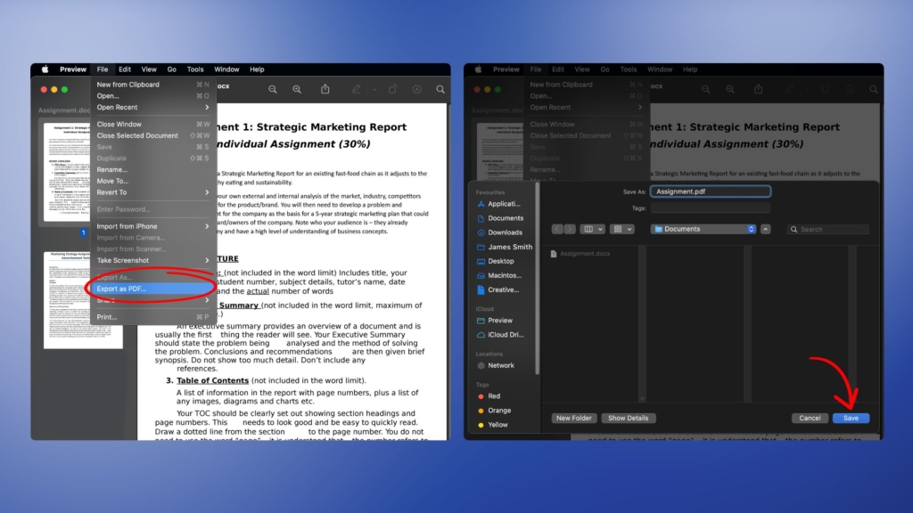 How to convert a Word file to PDF using the Preview app