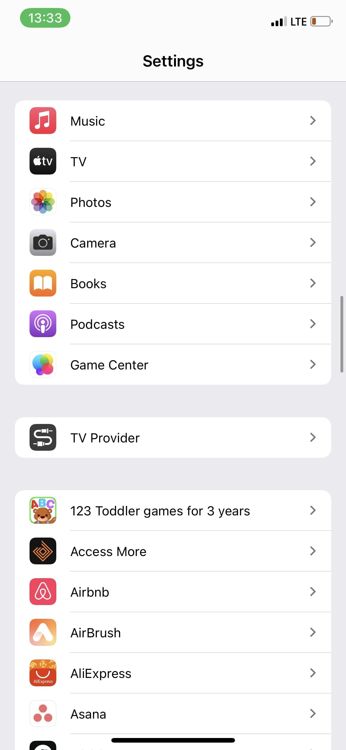iPhone Settings Menu screenshot