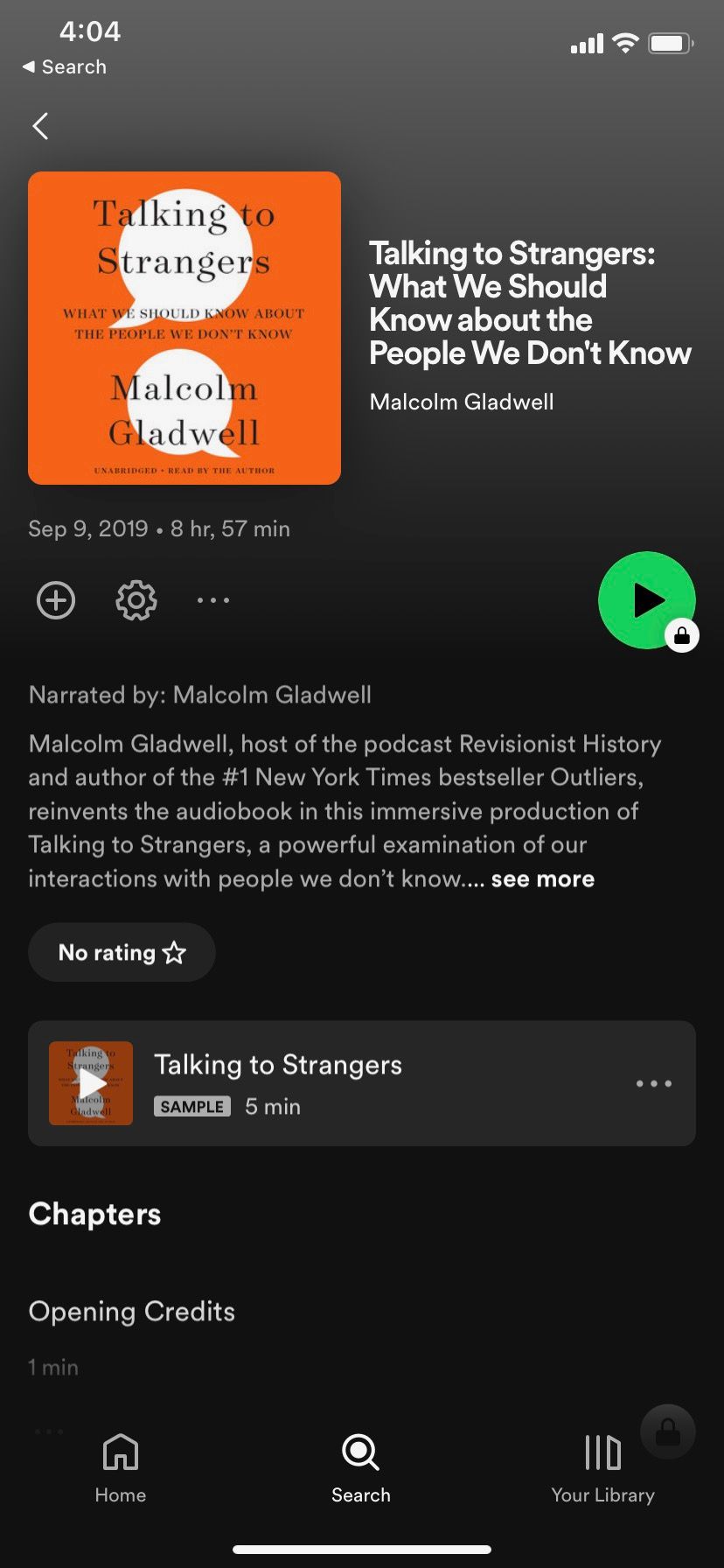 Spotify audiobook page mobile