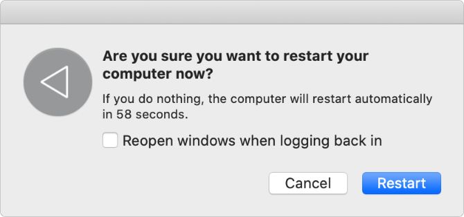 Restart Mac confirmation window