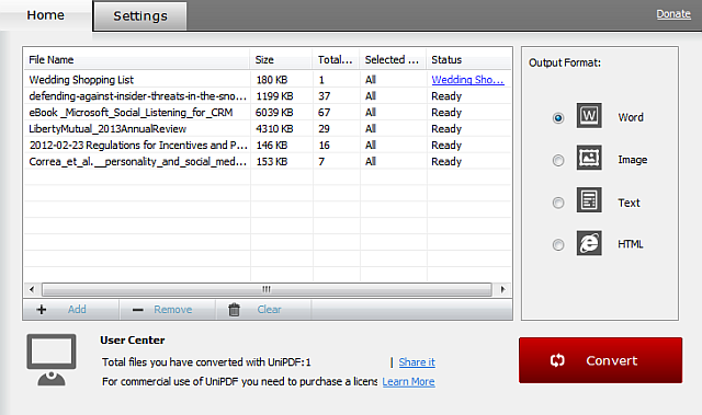 UniPDF Conversion tool
