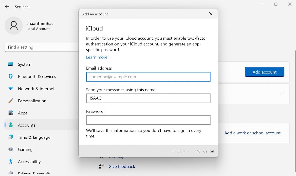 add icloud account