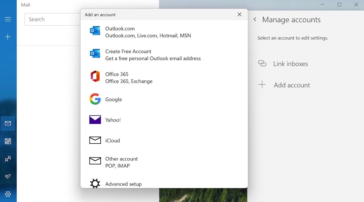 adding an account on mail