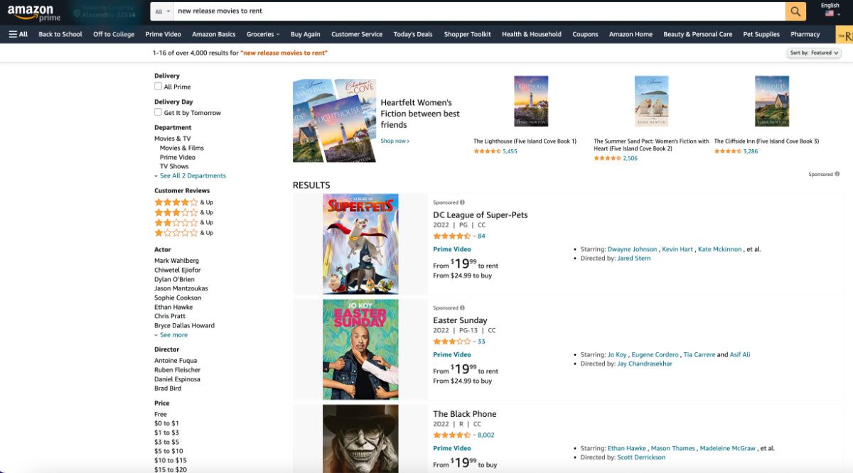 Amazon search new release movies