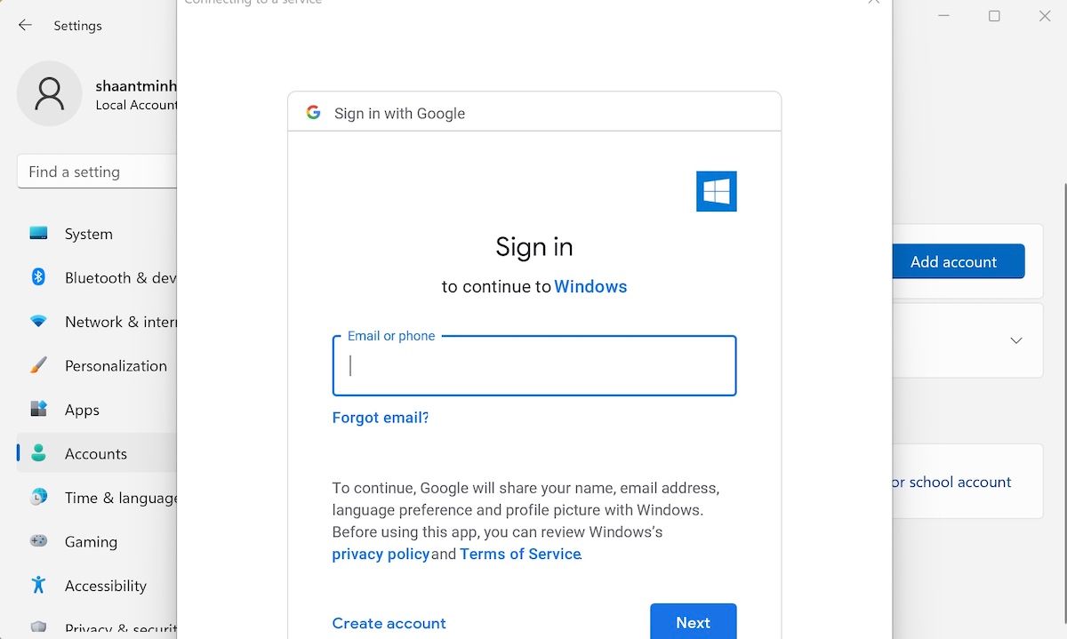 connecting to an email service