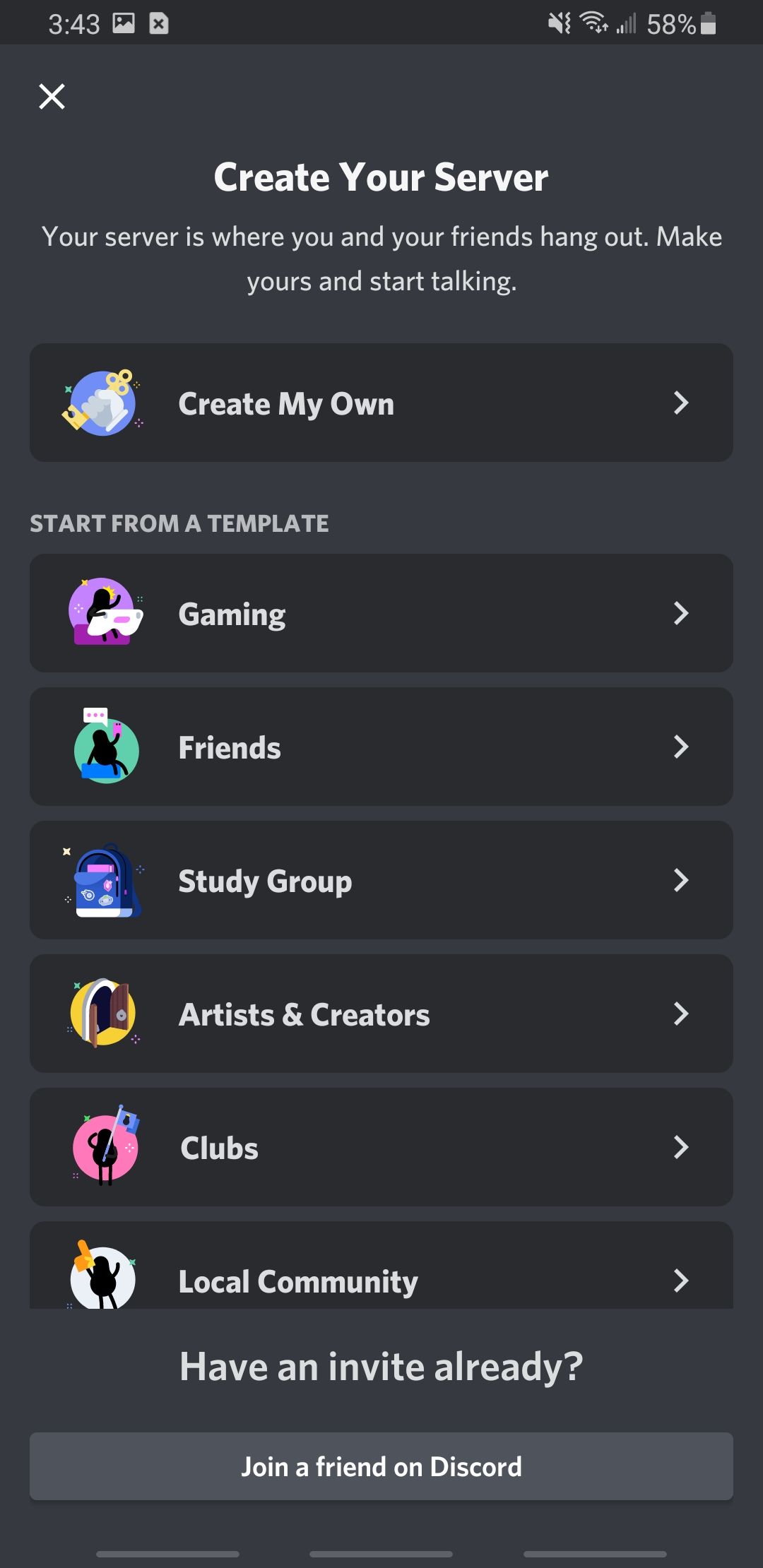discord app creating a server from templates