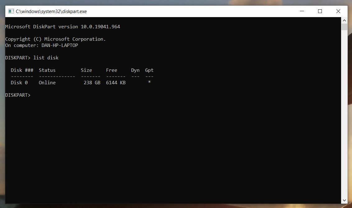 disk part