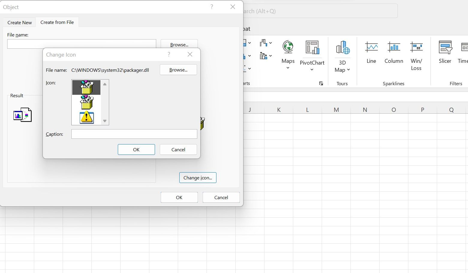 The Change icon button in Excel