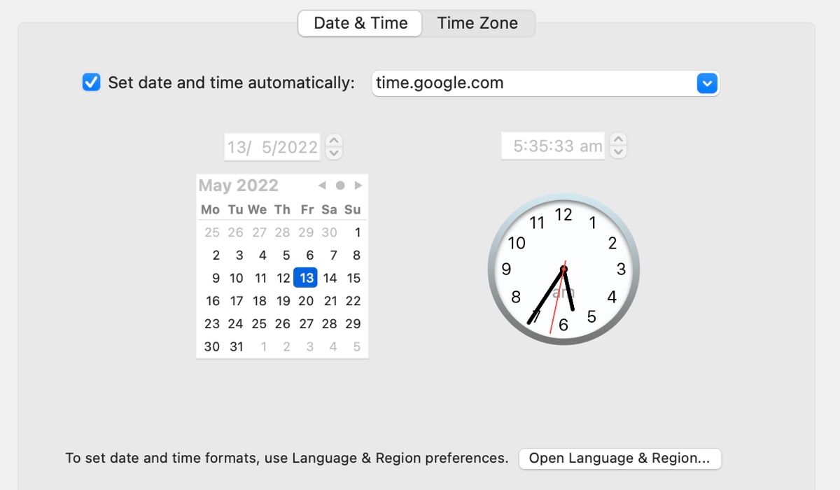 Mac date and time preferences with Google time server added.