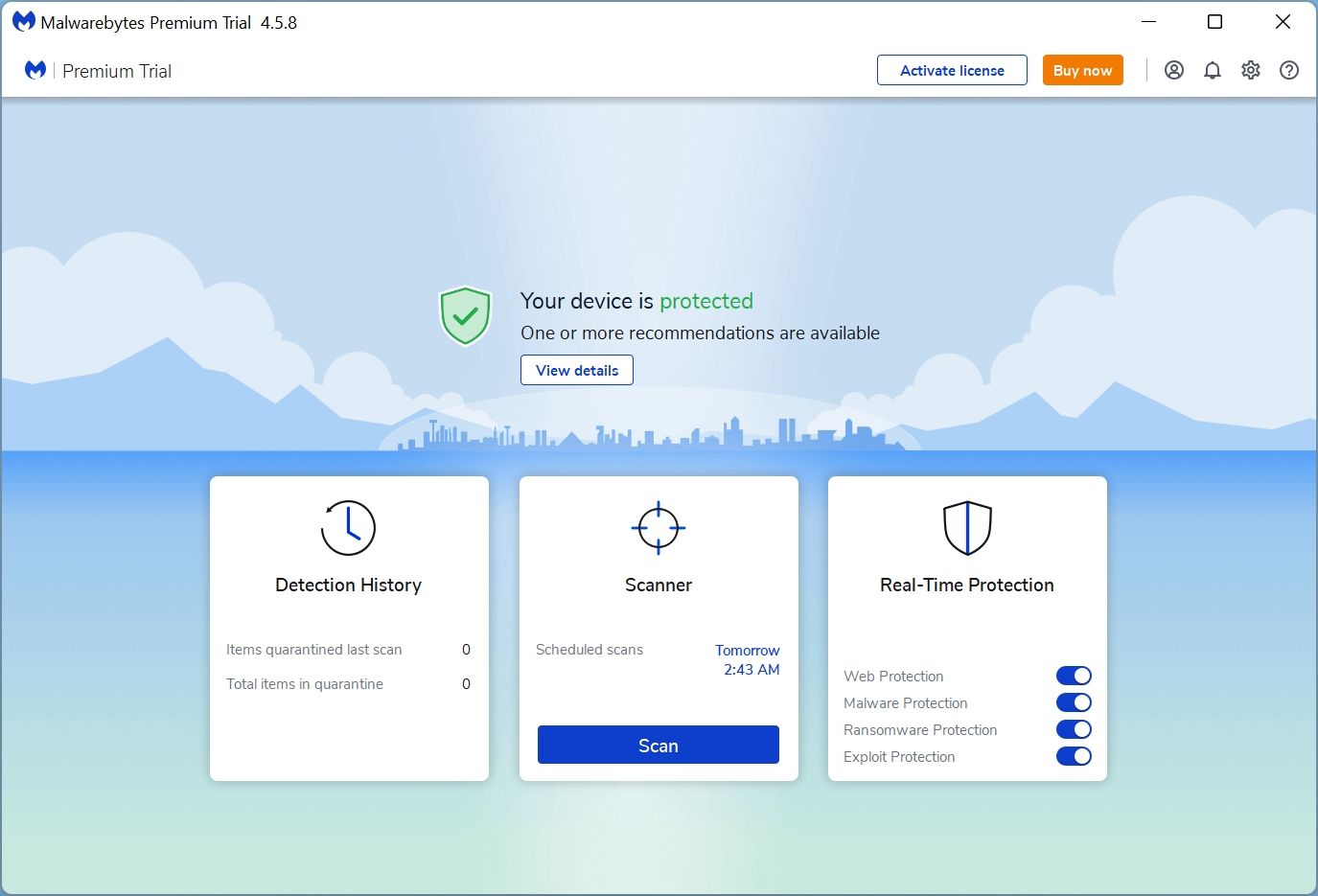 Malwarebytes 4.0 Home Screen