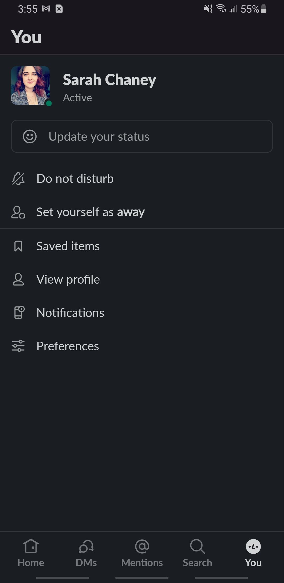 slack personal settings
