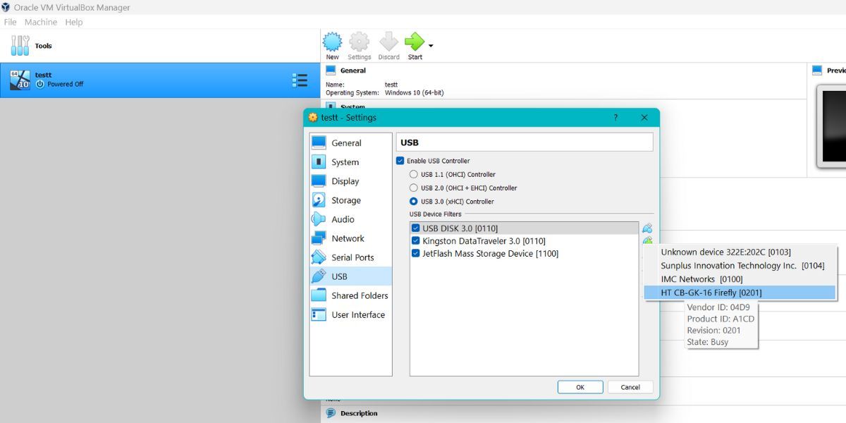 Adding USB devices to a Virtual Machine