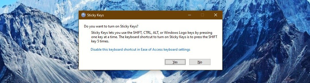 Prompt to Enable Sticky Keys on Desktop
