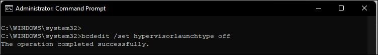 disable hyper v command prompt bcdedit tool