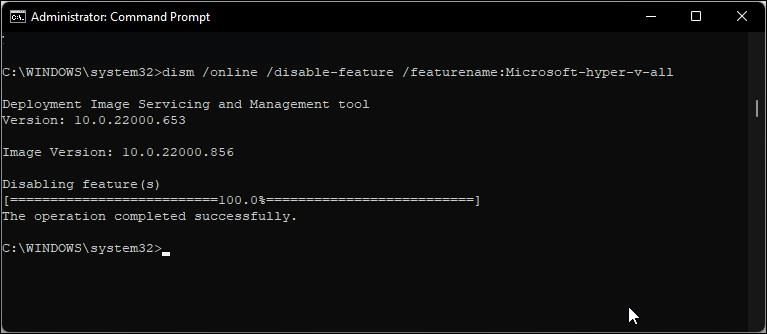 disable hyper v command prompt