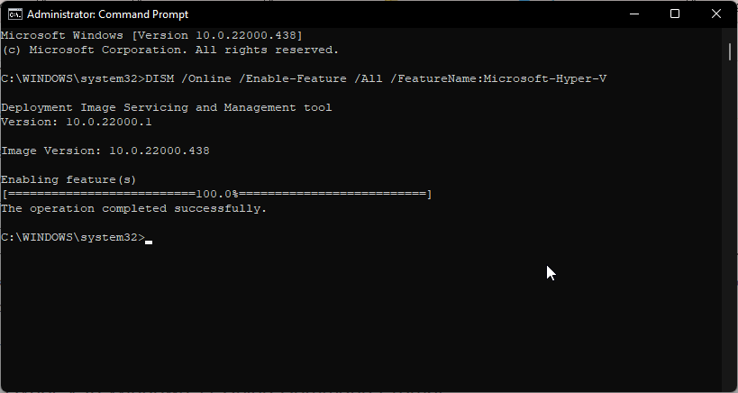 enable hyper v command prompt