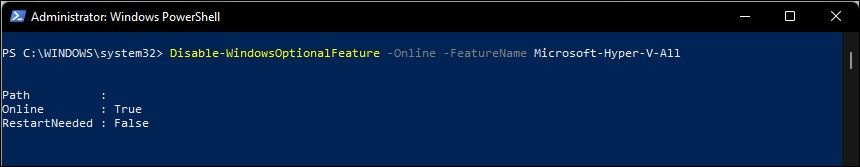 powershell disable hyper v