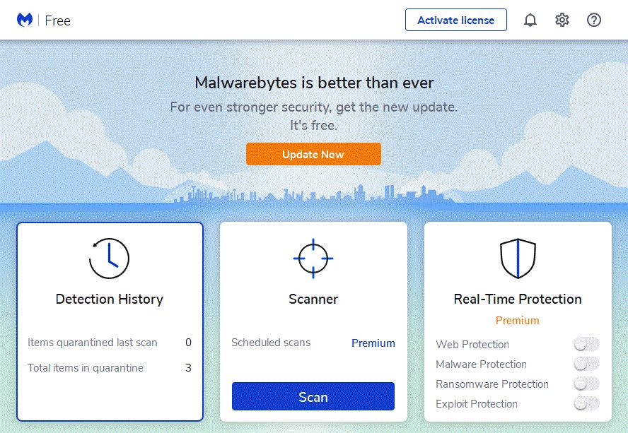 The Scan button in Malwarebytes