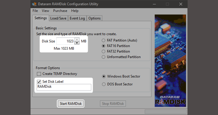 windows 10 dataram ram disk