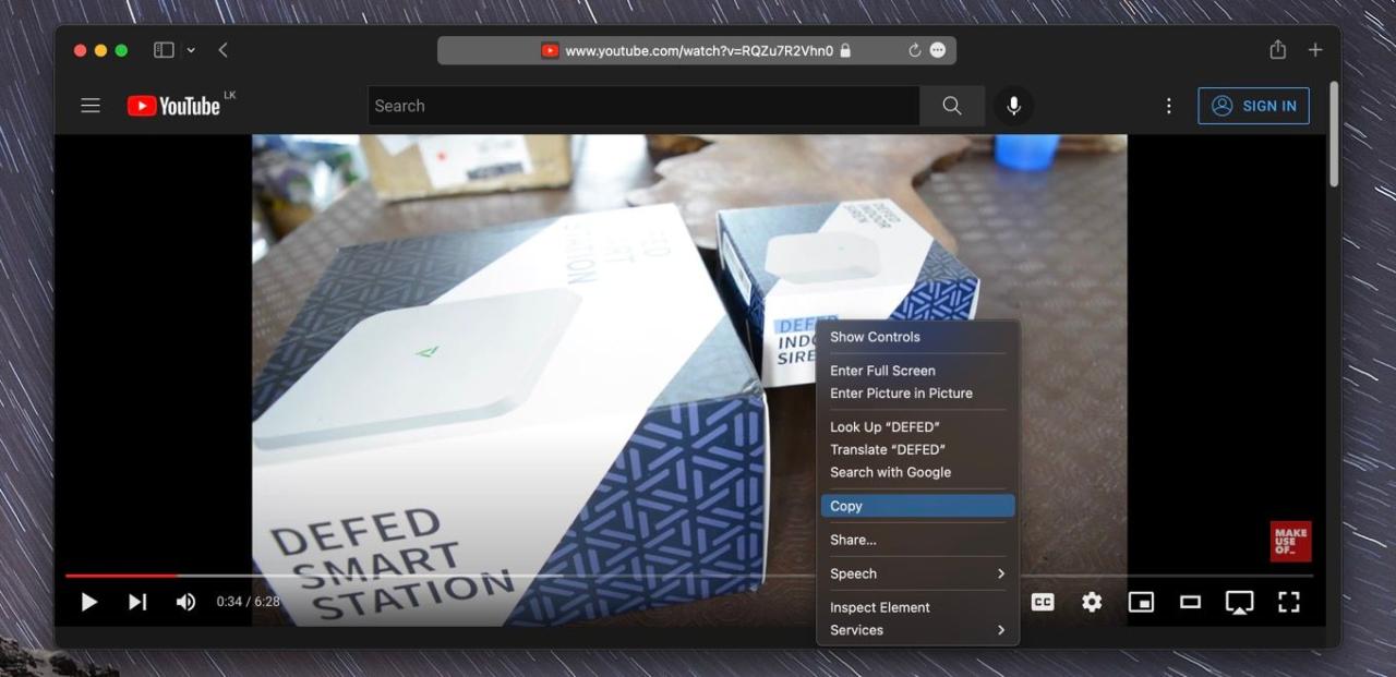 Copying text from a video in macOS Ventura.