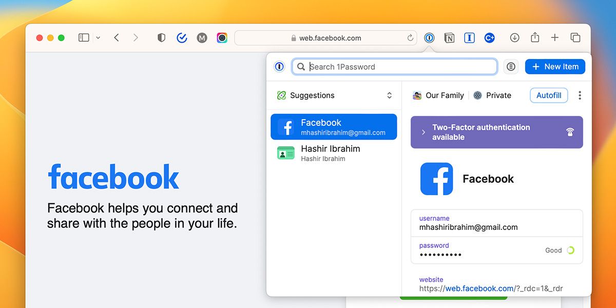 1Password extension for Safari