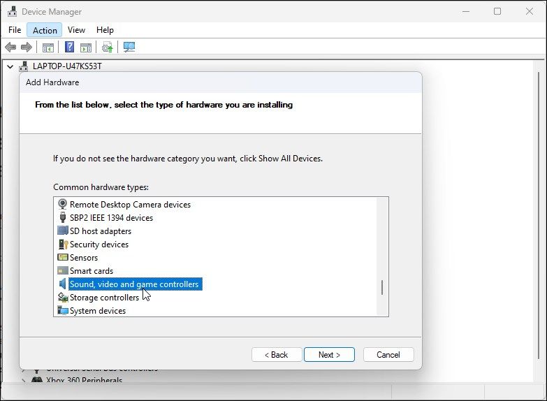 device manager add legacy hardware common hardware types