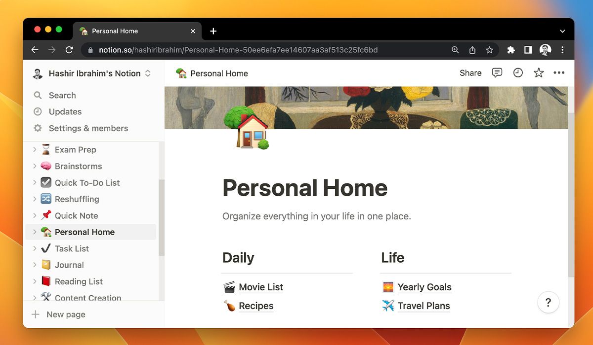 Notion app for Mac web version