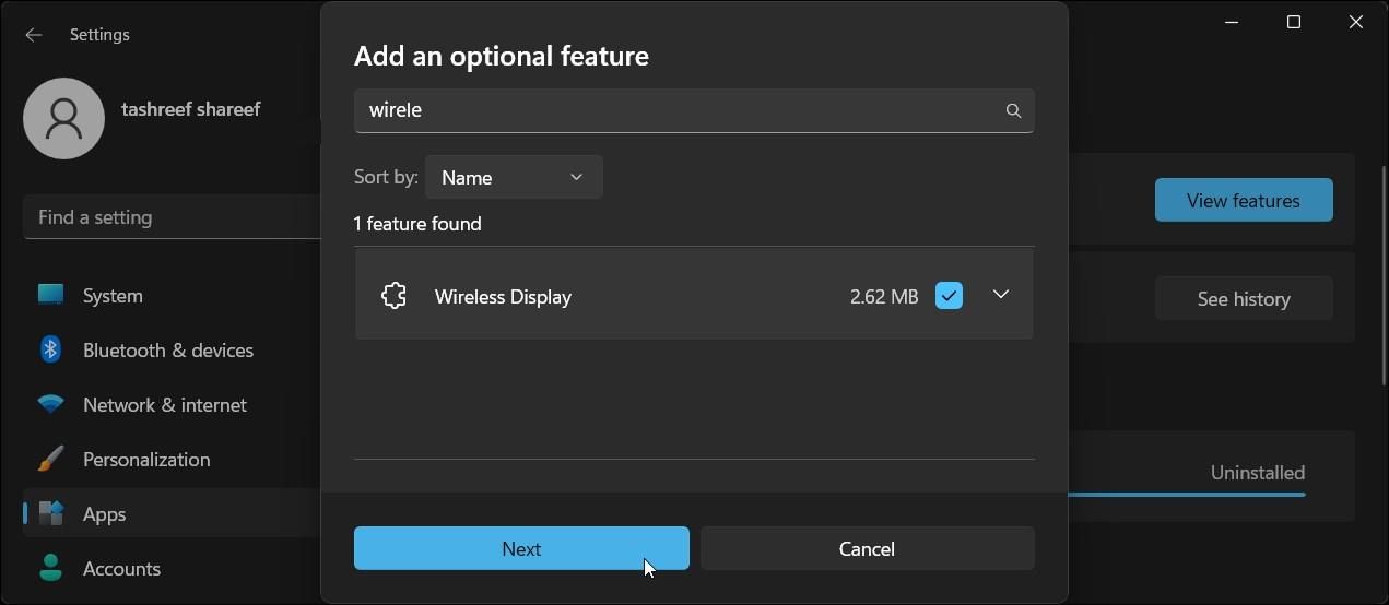 windows-11-apps-add-optional-features-add-wireless-display