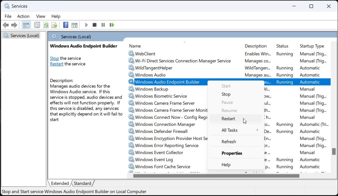 Windows Audio Endpoint Service restart