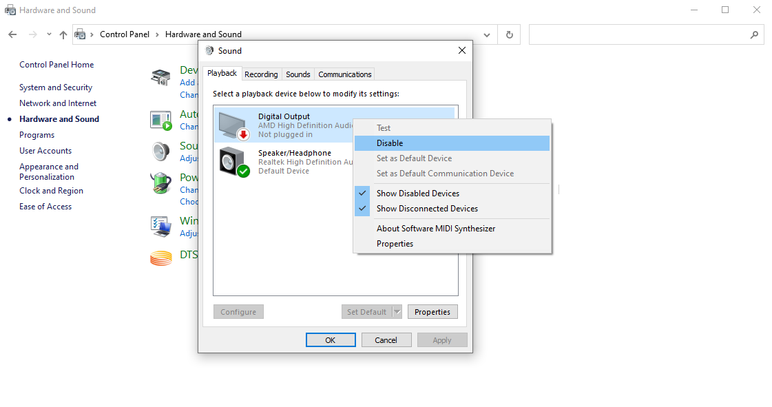 disabling enhancements from control panel
