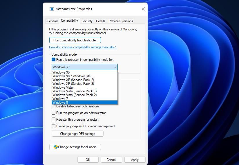 The Run this program in compatibility mode for checkbox