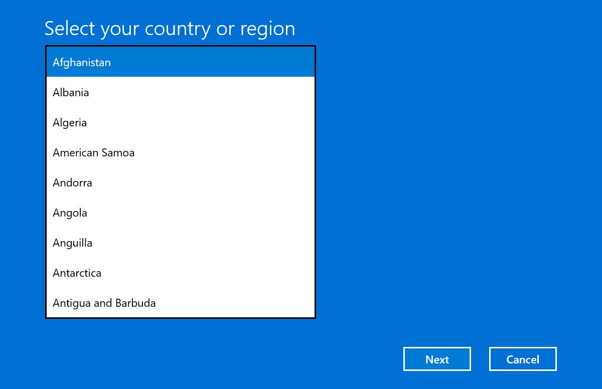 windows activation asking to select your country or region