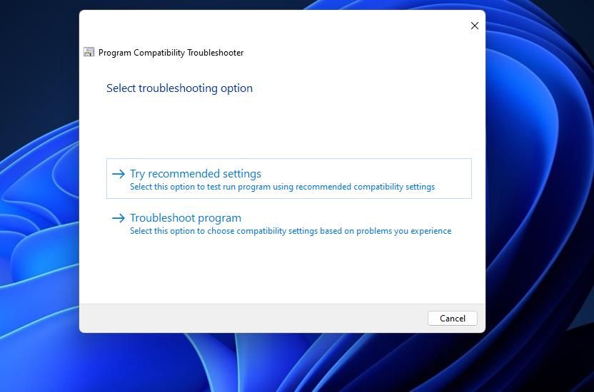 The Try recommended settings option