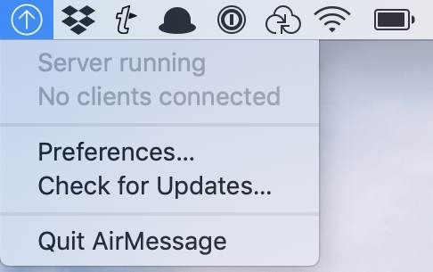 AirMessage Server running in the menu bar