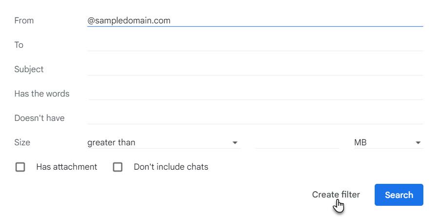 Create filter to block Gmail from a specific domain