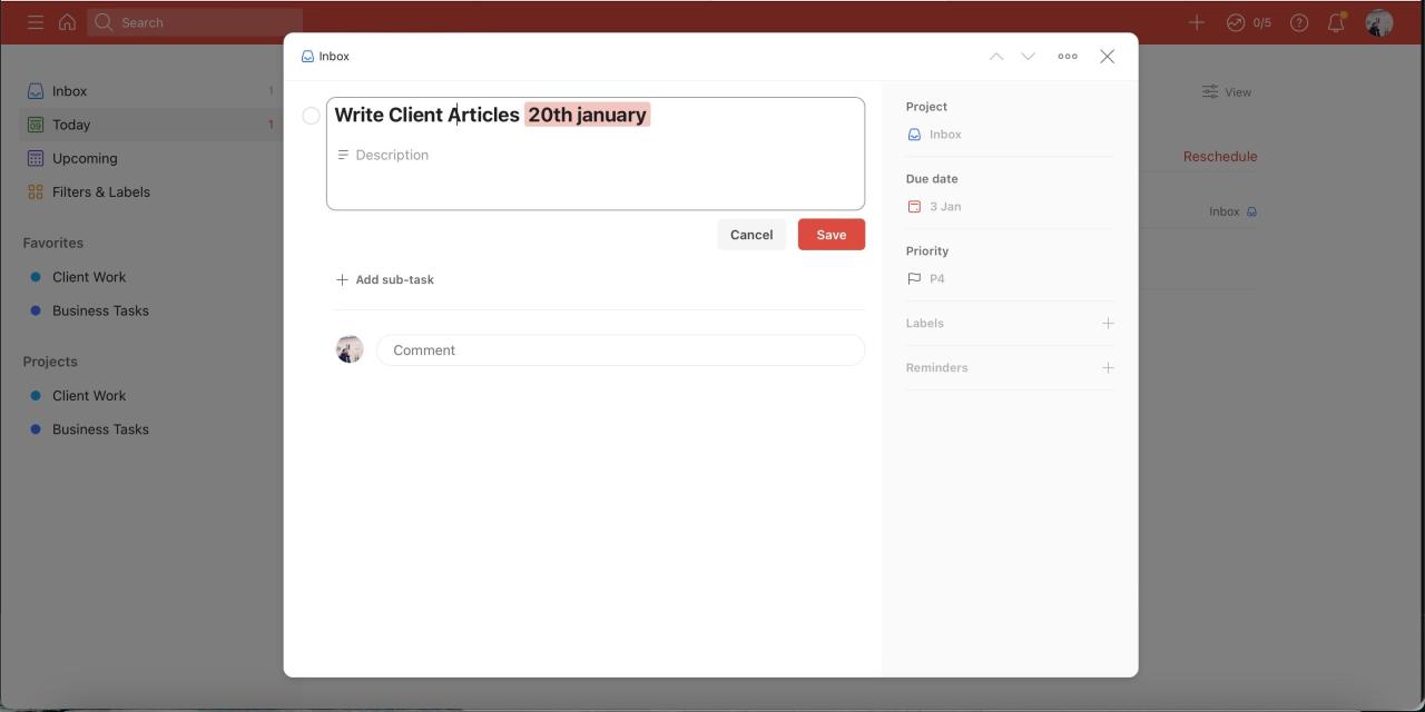 Deadline in Todoist Screenshot