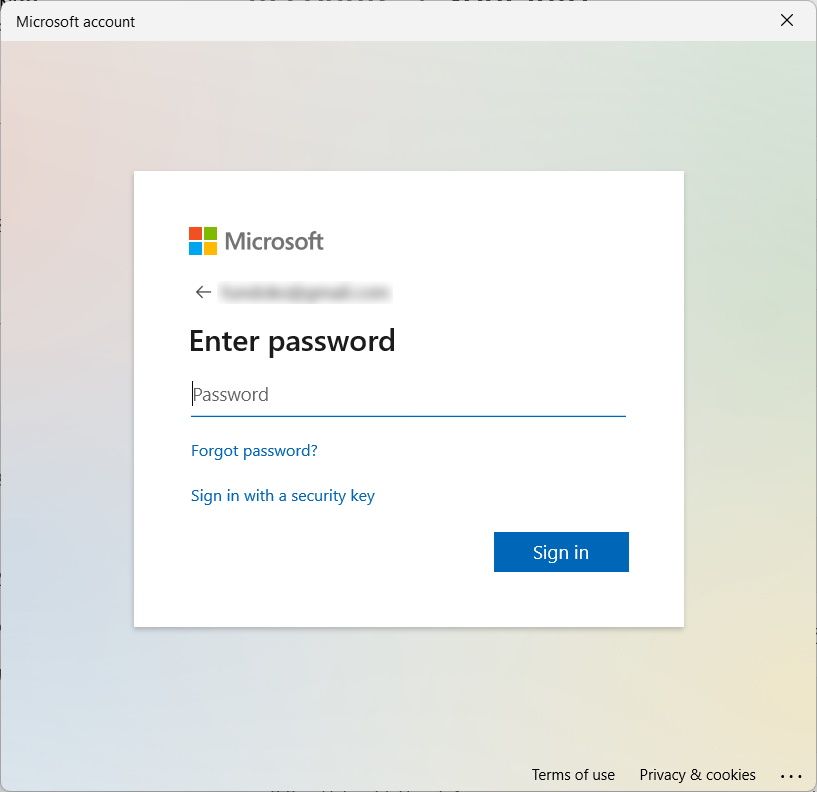 entering password to Microsoft account on Windows 11