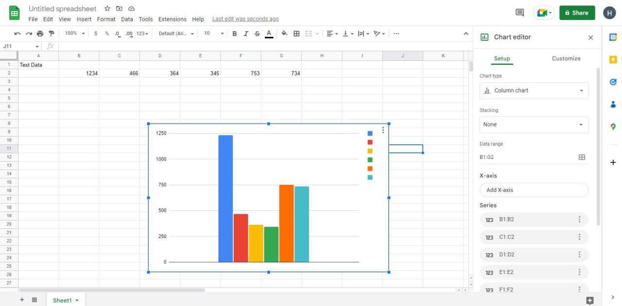 A Screenshot of Google Sheets s Graph Creator In Use