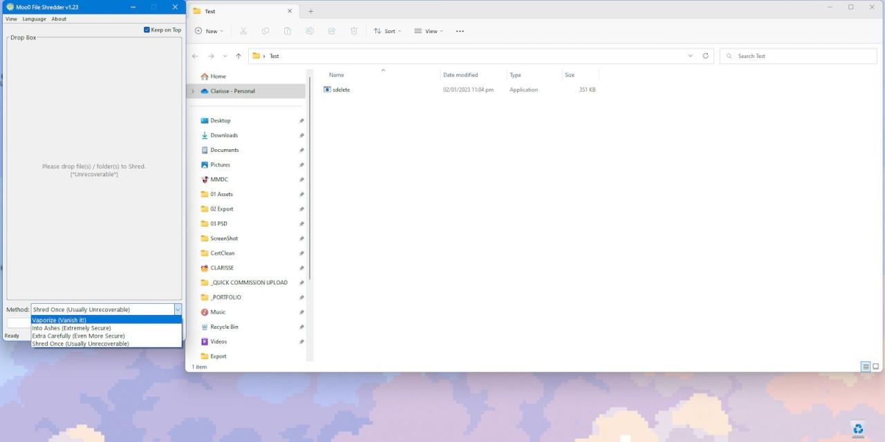 The File Deletion Options on Moo0 File Shredder