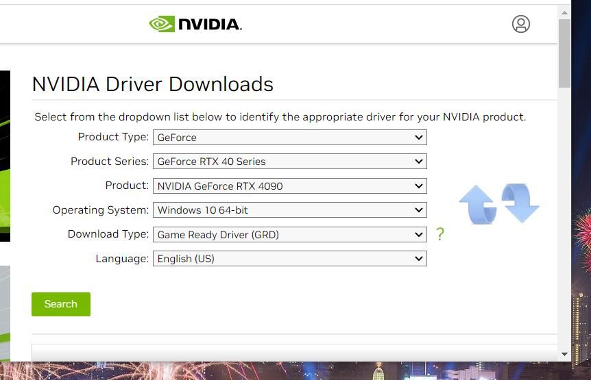 The NVIDIA Driver Downloads page