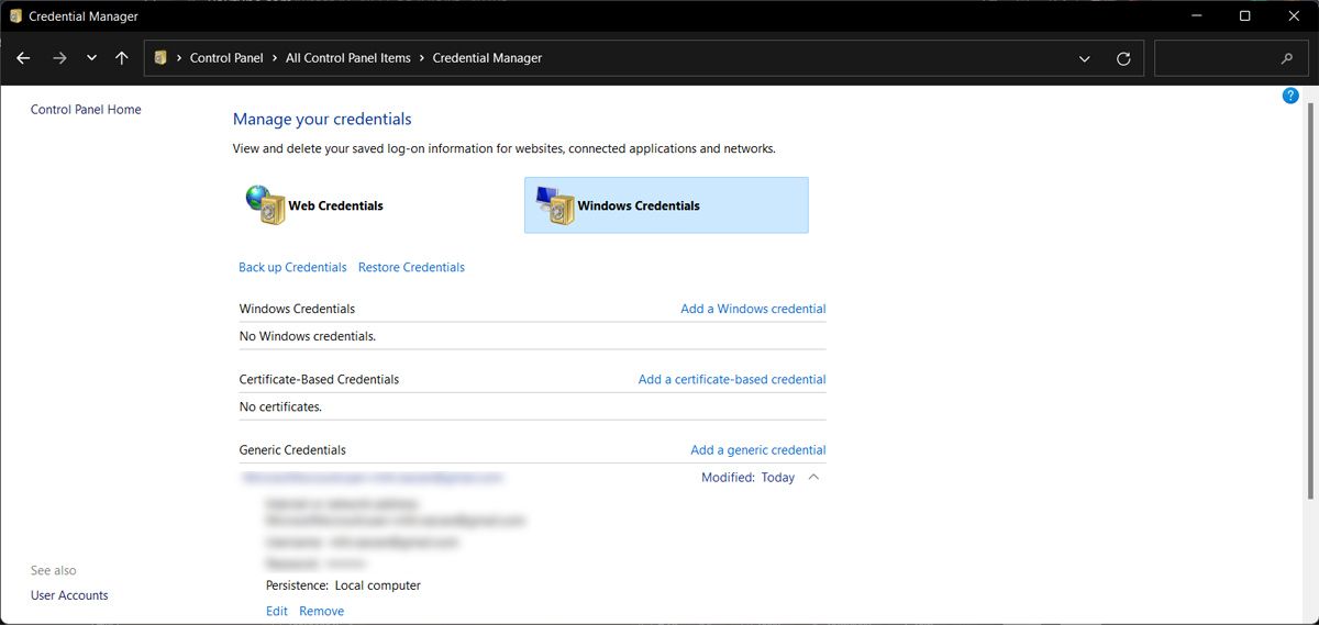 Remove stored credentials