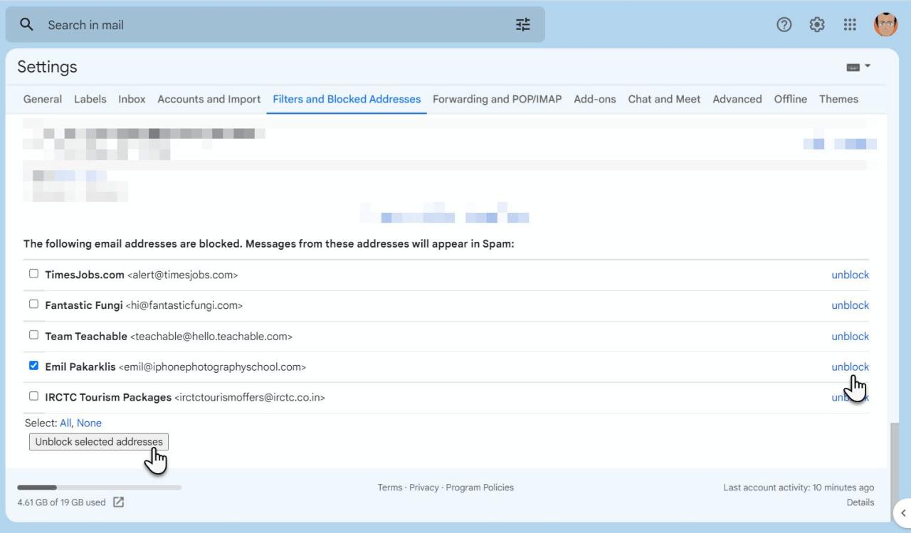 Unblock contacts in Gmail