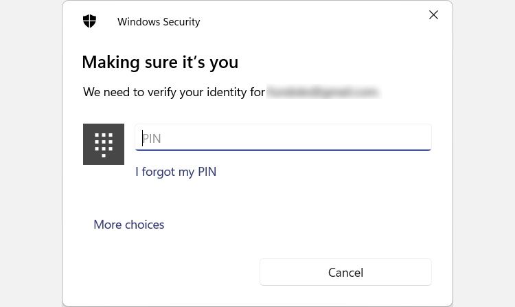 a Windows security prompt to enter HELLO PIN on Windows 11