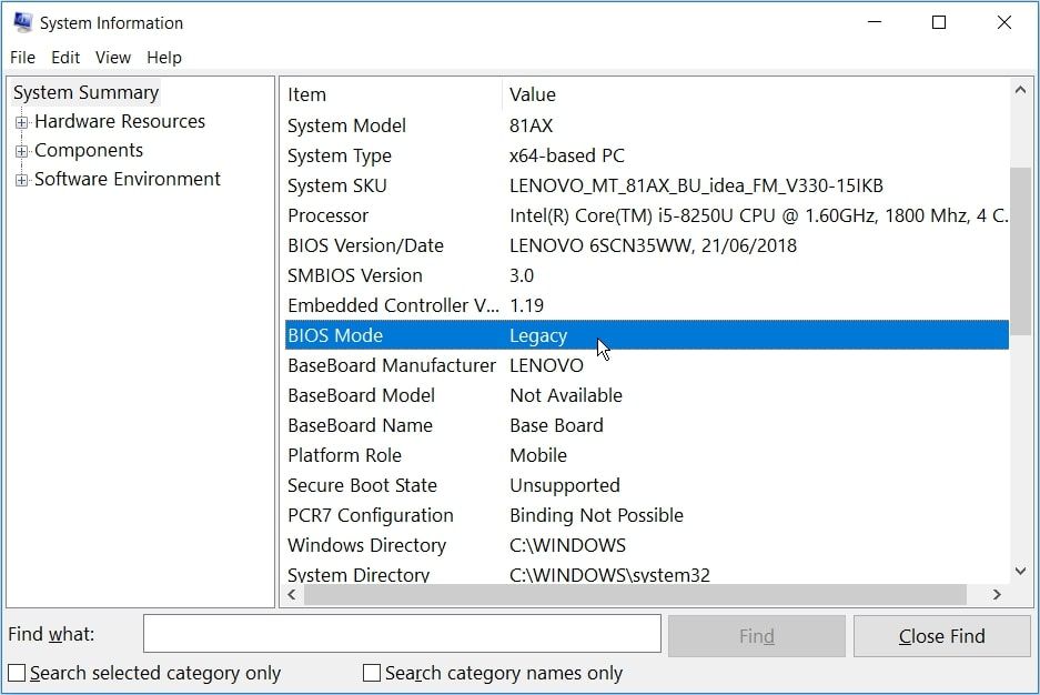 BIOS Mode settings