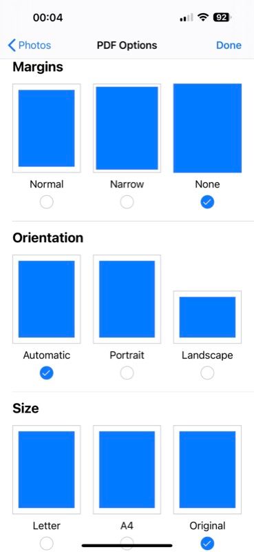 PDF options in PDF Photos